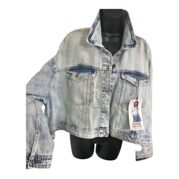 Acid wash vintage look‎ oversized distressed denim jeans jacket size XXL new - Picture 1 of 13